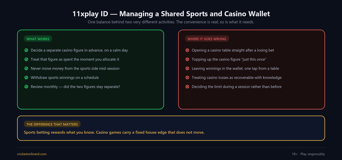 Comparison showing how to manage the shared sports and casino wallet on an 11xplay ID, listing what works against the common ways a shared balance goes wrong
